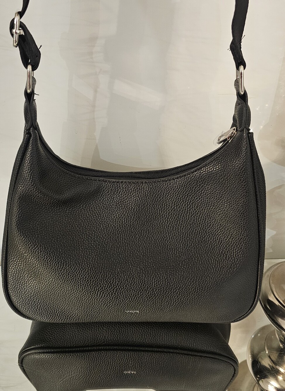 Classic Black Pebbled Leather Like Shoulder Bag